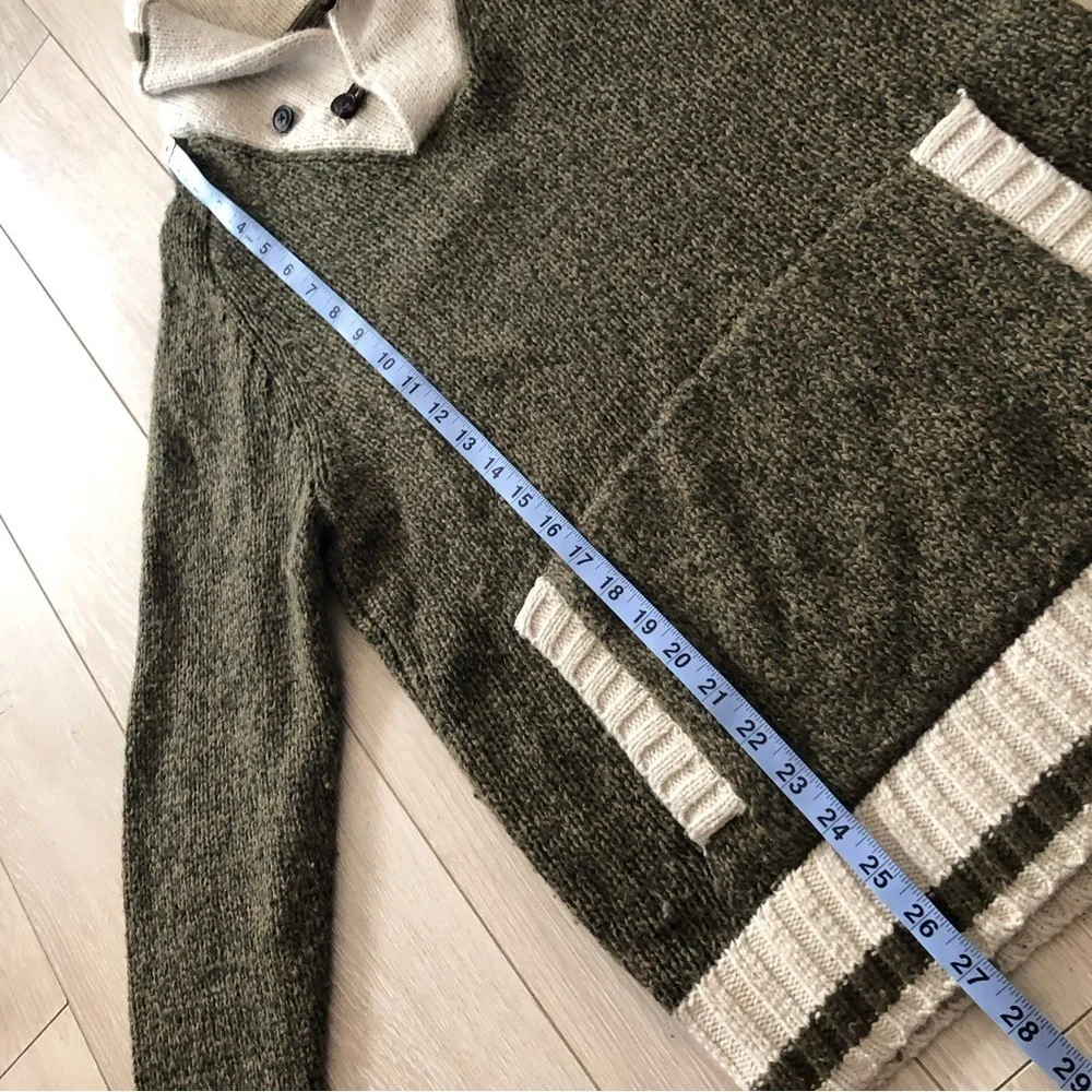 Roots Cabin Wool Blend Shawl Neck Elbow Patch Marled Sweater in Green Size S - Picture 11 of 12
